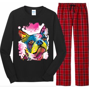 Boston Terrier Face Trippy Dog Long Sleeve Pajama Set