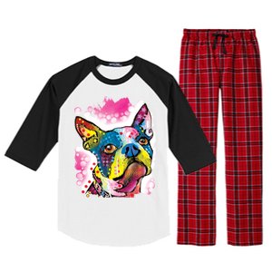 Boston Terrier Face Trippy Dog Raglan Sleeve Pajama Set