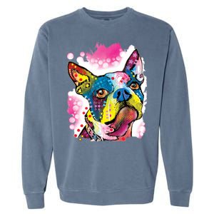 Boston Terrier Face Trippy Dog Garment-Dyed Sweatshirt