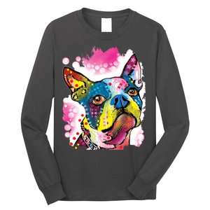 Boston Terrier Face Trippy Dog Long Sleeve Shirt