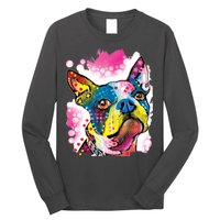 Boston Terrier Face Trippy Dog Long Sleeve Shirt