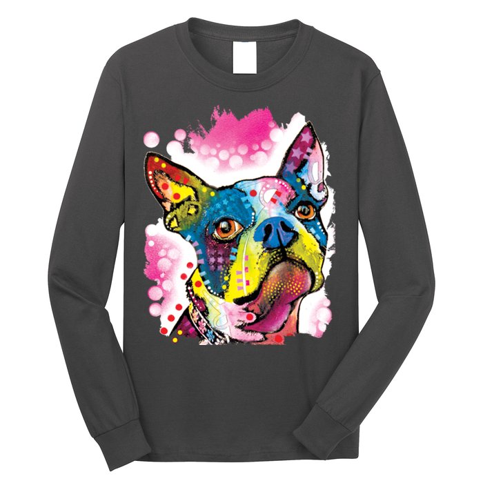 Boston Terrier Face Trippy Dog Long Sleeve Shirt