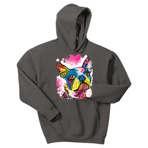 Boston Terrier Face Trippy Dog Kids Hoodie