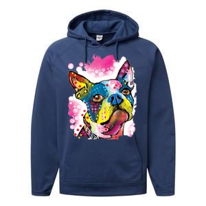 Boston Terrier Face Trippy Dog Performance Fleece Hoodie