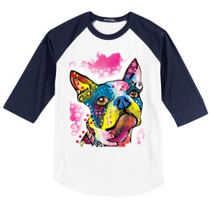 Boston Terrier Face Trippy Dog Baseball Sleeve Shirt