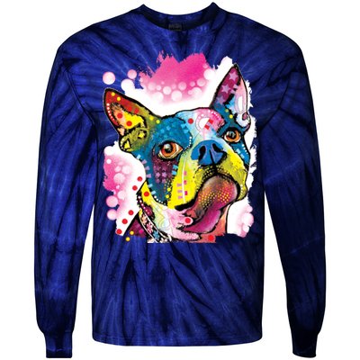 Boston Terrier Face Trippy Dog Tie-Dye Long Sleeve Shirt