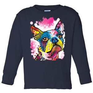 Boston Terrier Face Trippy Dog Toddler Long Sleeve Shirt