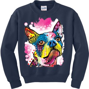 Boston Terrier Face Trippy Dog Kids Sweatshirt