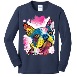 Boston Terrier Face Trippy Dog Kids Long Sleeve Shirt