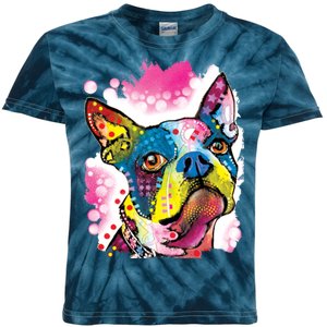 Boston Terrier Face Trippy Dog Kids Tie-Dye T-Shirt