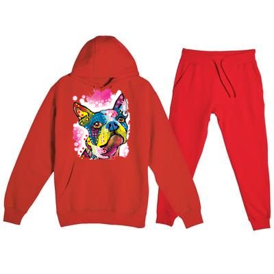 Boston Terrier Face Trippy Dog Premium Hooded Sweatsuit Set