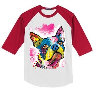 Boston Terrier Face Trippy Dog Kids Colorblock Raglan Jersey