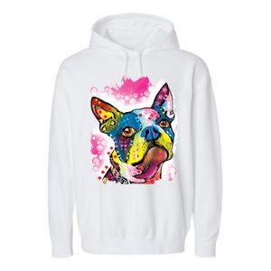 Boston Terrier Face Trippy Dog Garment-Dyed Fleece Hoodie