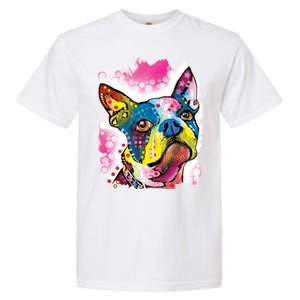 Boston Terrier Face Trippy Dog Garment-Dyed Heavyweight T-Shirt