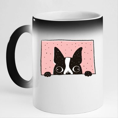 Boston Terrier Peeking 11oz Black Color Changing Mug