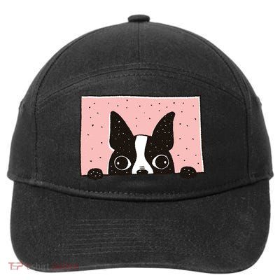 Boston Terrier Peeking 7-Panel Snapback Hat