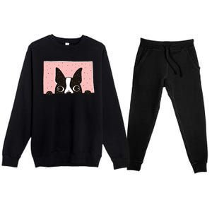 Boston Terrier Peeking Premium Crewneck Sweatsuit Set