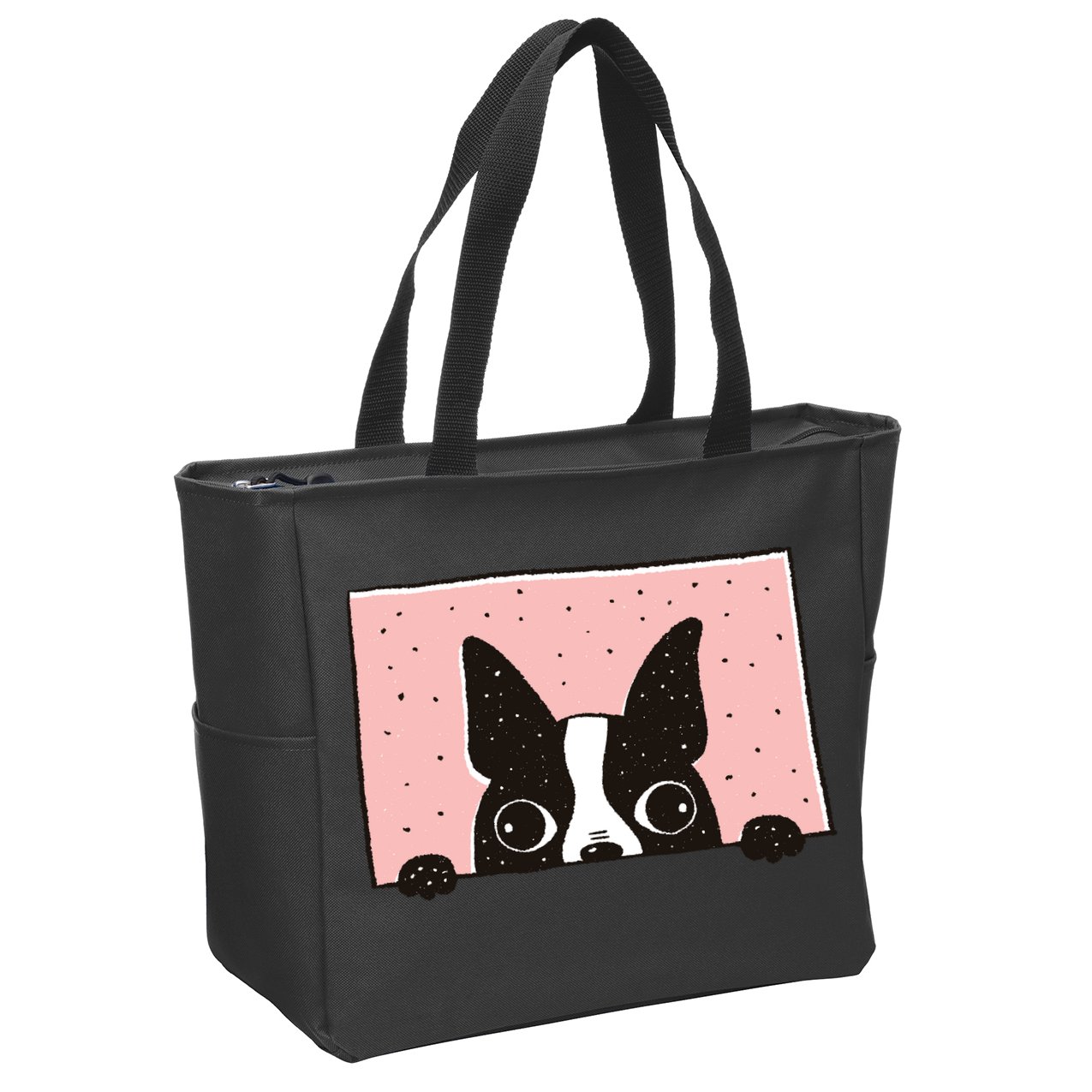 Boston Terrier Peeking Zip Tote Bag