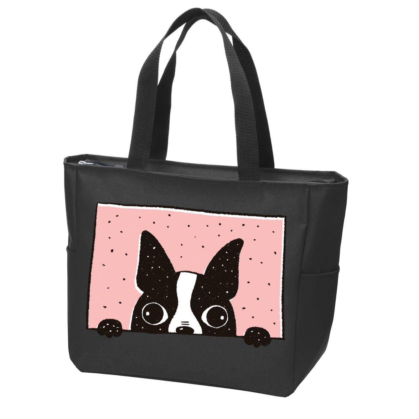 Boston Terrier Peeking Zip Tote Bag