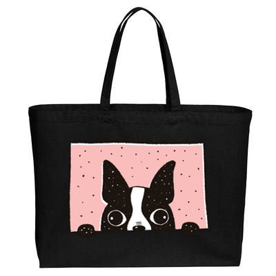 Boston Terrier Peeking Cotton Canvas Jumbo Tote