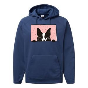 Boston Terrier Peeking Performance Fleece Hoodie