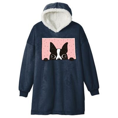 Boston Terrier Peeking Hooded Wearable Blanket