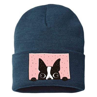 Boston Terrier Peeking Sustainable Knit Beanie