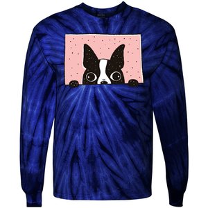 Boston Terrier Peeking Tie-Dye Long Sleeve Shirt