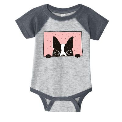 Boston Terrier Peeking Infant Baby Jersey Bodysuit