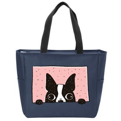 Boston Terrier Peeking Zip Tote Bag