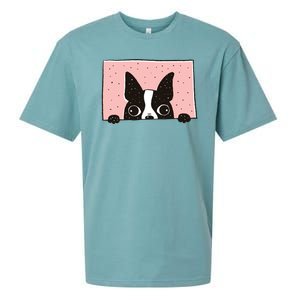 Boston Terrier Peeking Sueded Cloud Jersey T-Shirt