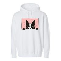 Boston Terrier Peeking Garment-Dyed Fleece Hoodie