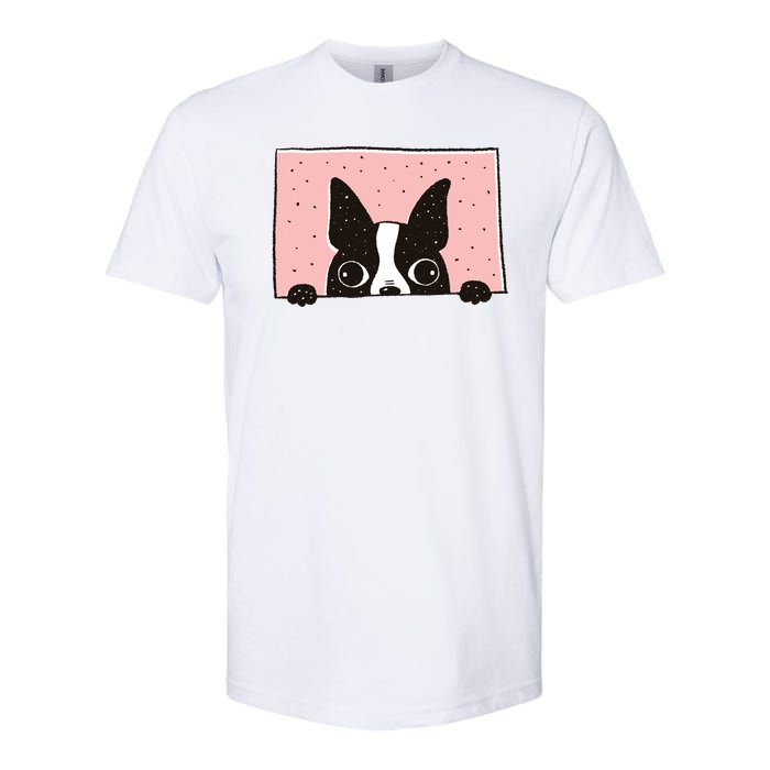 Boston Terrier Peeking Softstyle CVC T-Shirt