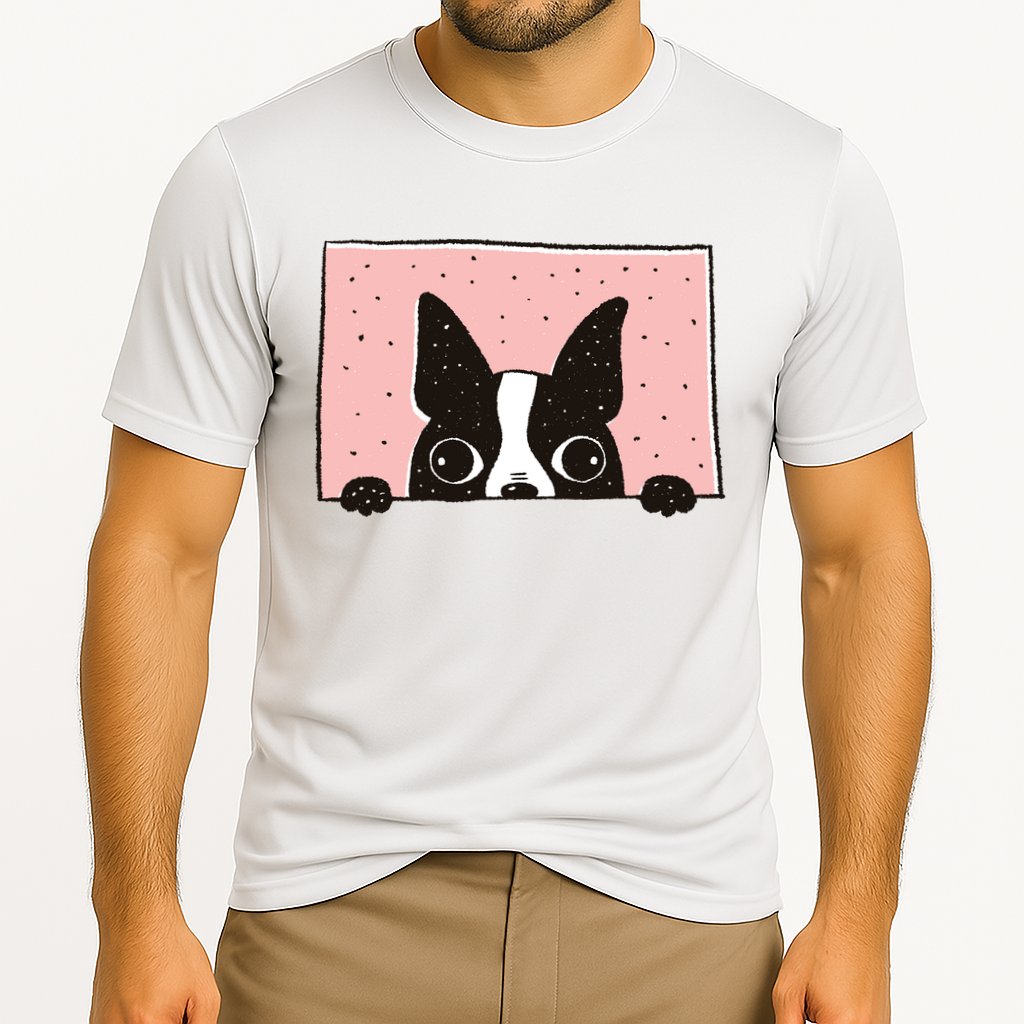 Boston Terrier Peeking Cooling Performance Crew T-Shirt