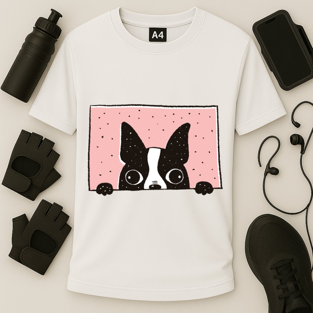 Boston Terrier Peeking Cooling Performance Crew T-Shirt