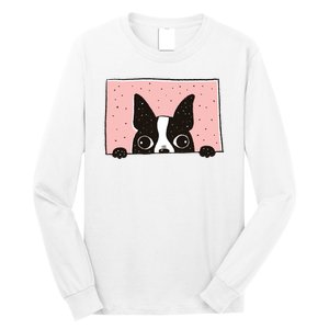 Boston Terrier Peeking Long Sleeve Shirt