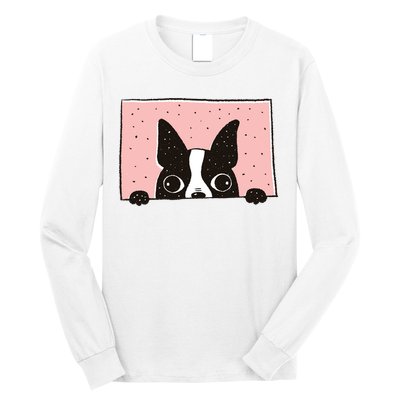 Boston Terrier Peeking Long Sleeve Shirt