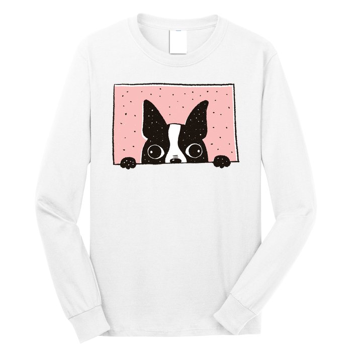 Boston Terrier Peeking Long Sleeve Shirt