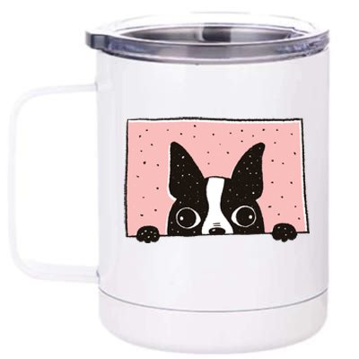 Boston Terrier Peeking 12 oz Stainless Steel Tumbler Cup