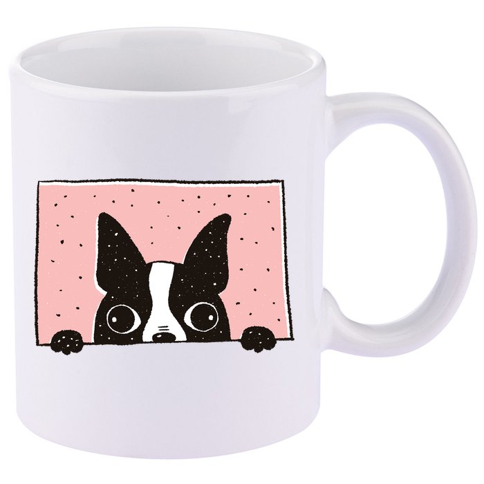 Boston Terrier Peeking 11oz C Handle Ceramic Mug