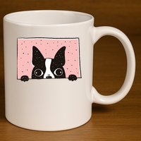 Boston Terrier Peeking 11oz C Handle Ceramic Mug