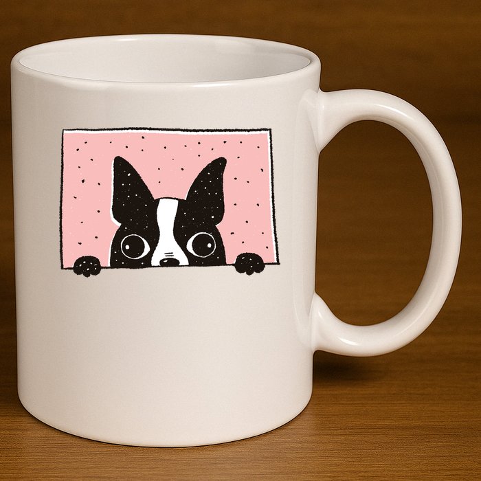 Boston Terrier Peeking 11oz C Handle Ceramic Mug