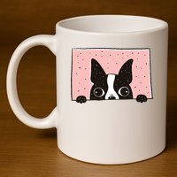 Boston Terrier Peeking 11oz C Handle Ceramic Mug