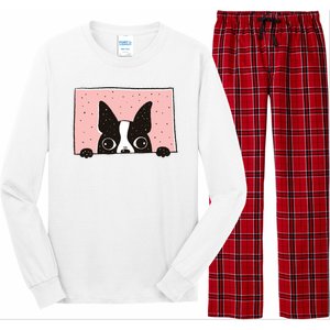 Boston Terrier Peeking Long Sleeve Pajama Set