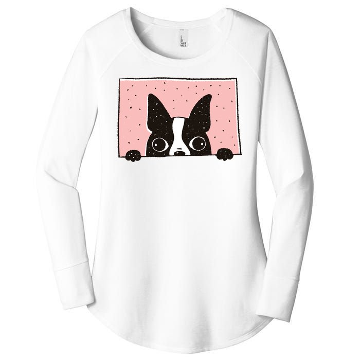 Boston Terrier Peeking Women's Perfect Tri Tunic Long Sleeve Shirt