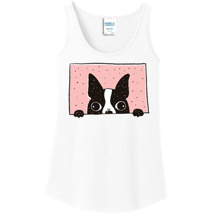 Boston Terrier Peeking Ladies Essential Tank