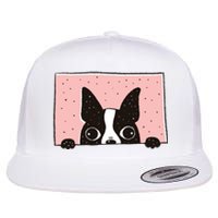 Boston Terrier Peeking Flat Bill Trucker Hat