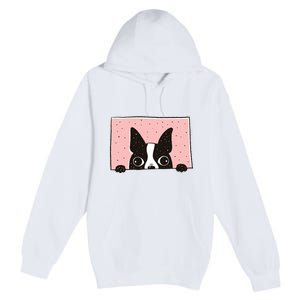 Boston Terrier Peeking Premium Pullover Hoodie