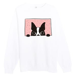 Boston Terrier Peeking Premium Crewneck Sweatshirt