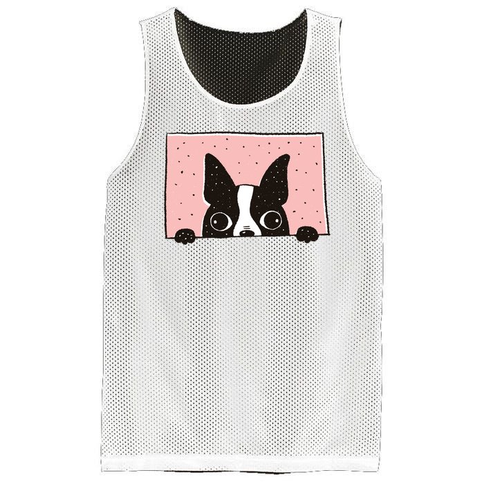 Boston Terrier Peeking Mesh Reversible Basketball Jersey Tank